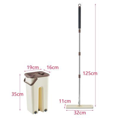 China 2020 New Design Sustainable Microfiber+Cotton Floor Head Hand Free Flat Mop And Bucket Cleaning Set for sale