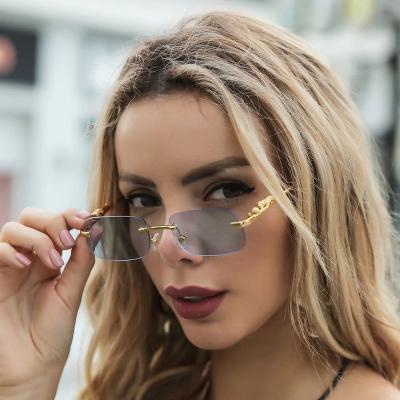 China New Brand Rimless Square Frameless Sunglasses Color Main Lenses 2572 Men and Women Retro Leopard Metal Fashion Sunglasses for sale