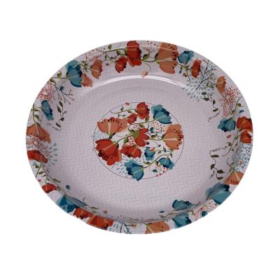 China Wholesale Round Tinplate Food Grade Imitation Enamel Printed Dinner Plates Dishes Set for sale