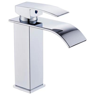 China Metered Faucets Waterfall Bathroom Sink Faucet, ss304 Flat Mouth Single Lever Waterfall Basin Mixer Tap Mixer Tap For Cloakroom Wash Hand for sale