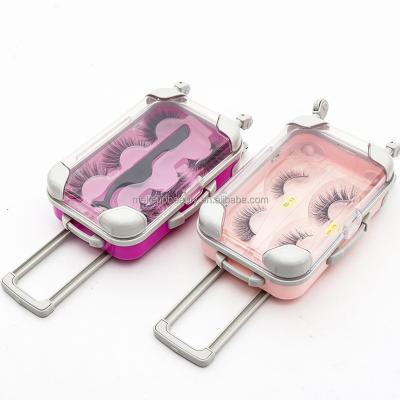 China Cute Mini Luggage Suitcase 3d Mink Eyelash Packaging Case 25mm Eyelash Box Colorful Private Label for sale