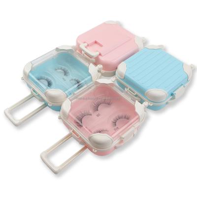 China 2022 Cute Logo Eyelash Box Lip Gloss Set Package Mini Luggage Suitcase 3d Mink Eyelash Packaging Case 25mm Colorful Private Label for sale