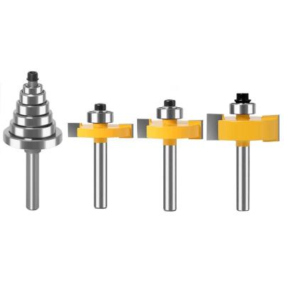 China Milling Machining 3 Pieces Rabbeting Router Bit with 6 Bearings Set Woodworking Milling Cutter Tools Corner Rounding Edge-forming Bit Set for sale