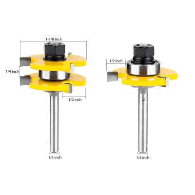 China CNC Machine Center Tongue and Groove Set of 2 Pieces 0.25 Inch Shank Router Bit Wood Working Slot Cutter Set for sale