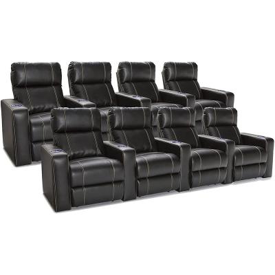 China Power XIHAO Extended Home Theater Seating Cup Holder Power Recliner Black Lighted Leather Sofa for sale