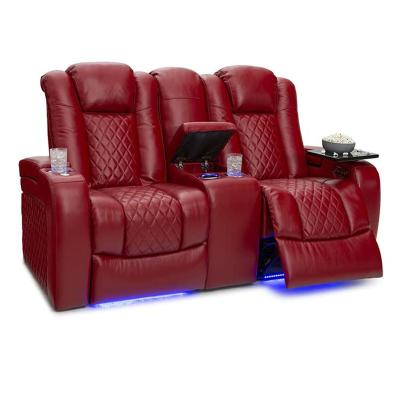 China XIHAO Home Theater Power Cup Holder Lit Loveseat Extended Recliner Red Genuine Leather Sectional Sofa for sale