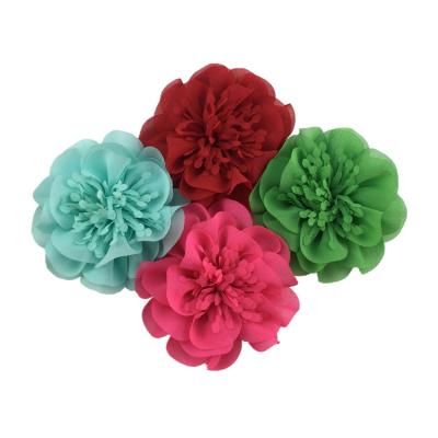 China New Children's 3.5Inch Flower Core Chiffon Flower Hairpin Manual Handmade Artificial Flower Hair Decoration for sale