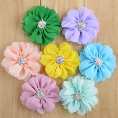 China Fashion 7CM Ballerina Flower Rhinestone DIY Centerpiece Boutique Chiffon Flower Hair Headband Accessories for sale