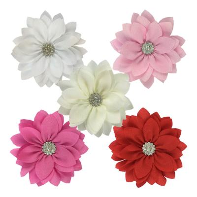 China Soft Rhinestone Centered Layer Lotus Fabric Flower 9cm Multy With Hair Clip Girl Hairpin Beautiful Headwear 20colors for sale