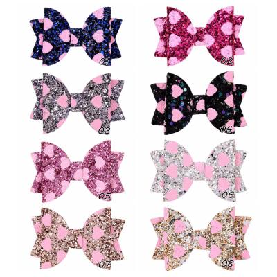 China 3.1 Inch Elegant Glitter Bows With Heart Fabric Sequins Bows Boutique Hair Ties Hair Accessories Hair Pins for sale