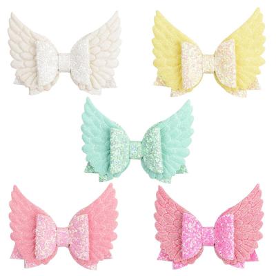 China AliExpress Angel Wings Glitter Double Children Stylish Sequins Wings Hair Accessories Bows Hair Clips for sale