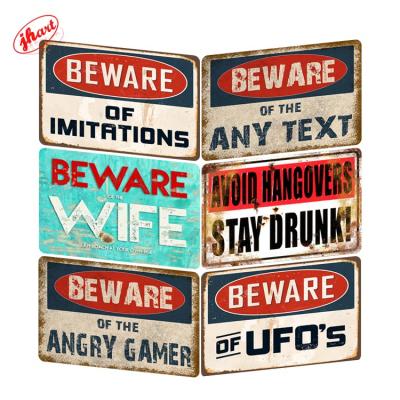 China Be Careful Worldwide Enter Your Own Risk Antique Metal Wall Tin Signs Wall Art Metal Posters for sale