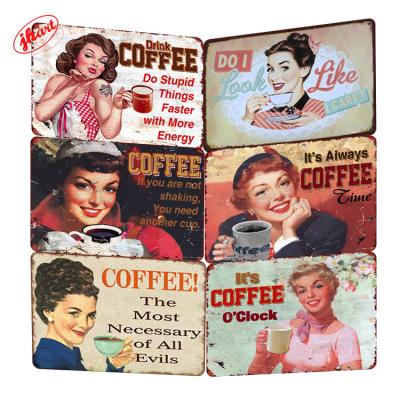 China Unique Europe Old Fashioned COFFEE Metal Sign Plaque Custom Design 20*30CM Vintage Metal Tin Signs Rustic Wall Decor Metal Cafe Dishes for sale