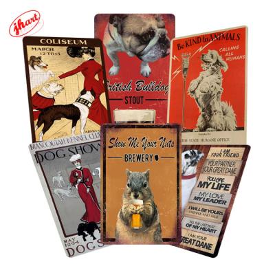 China Europe Cat Vintage Metal Poster Dog Retro Tin Sign For Decorative Wall Art Bar Club Pet Shop Dish Poodle Plaque for sale