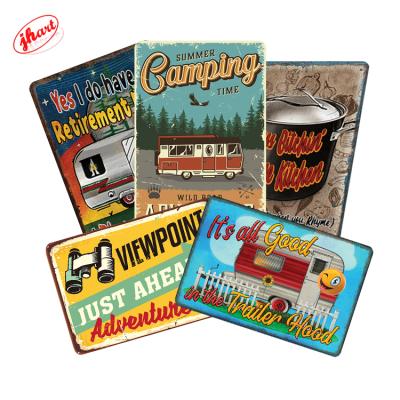 China Deeply Satisfied Europe Tin Sign Camper Metal Sign Wall Plaque Vintage Metal Tin Sign Board for Outdoor Garage Bar for sale