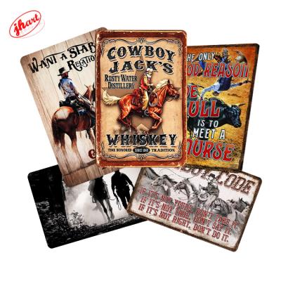 China Retro Vintage Western Europe Metal Wall Art Wild Animal Movie Poster Retro Cowboy Tin Sign MAN CAVE Bathroom Decor Garden Decor for sale