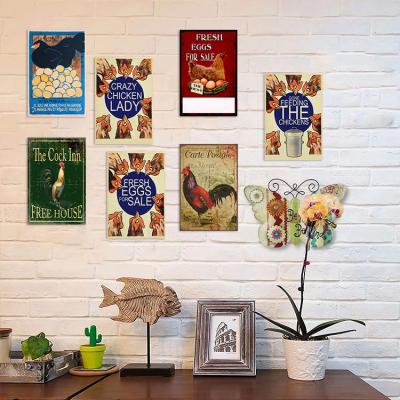 China Europe Farm Animals Tin Painting Label Retro Chicken Metal Sign Bar Farmhouse Restaurant Living Room Metal Poster Decoration for sale