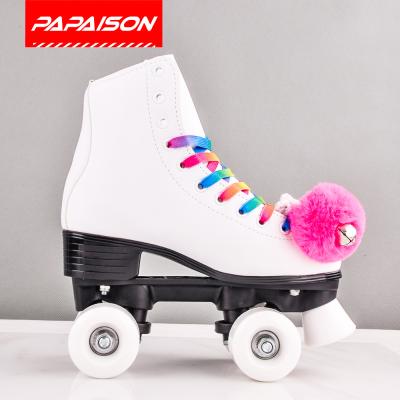 China PP Leather + Toe Blast +PU Design New Patina White Rose Flower Quad Roller Skates for sale