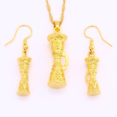 China JH New Arrival Modern Gold Plated Drum 18k Earring And Pendant Fashion Jewelry Set for sale