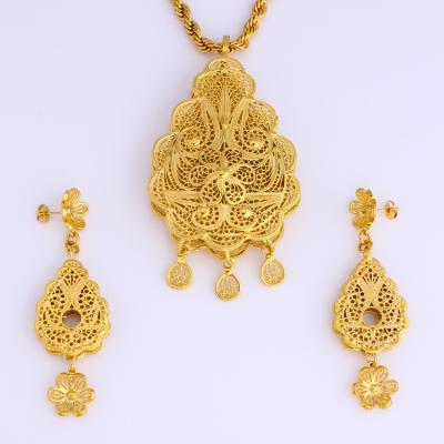 China JH / Europe Jewelry Gold Plated Popular African Hot Sale Hollow Pendant And Earring Set for sale