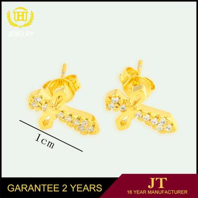 China More Female Charm Fashion Jewelry Wholesale 18k Gold Stud Earrings With Cross Design for sale