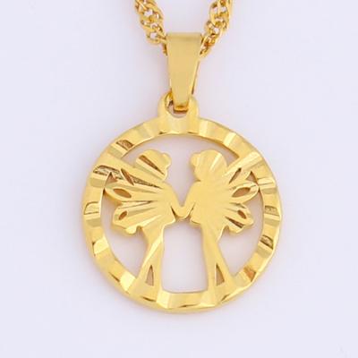 China JH Gold Color Two Girls Popular Elf Charm Exquisite Pendant And Necklace Jewelry Lovely For Gift for sale