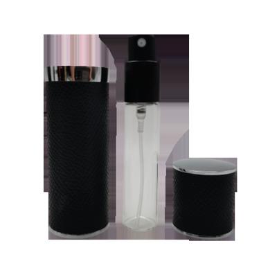 China Lurury Factory Custom Travel Mini Pu Leather Empty Glass Portable Perfume 10ml Black Aluminum Bottle/Atomizer Spray White for sale