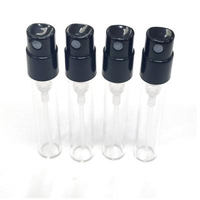 China Recyclable Material Easy Install 1ml 1.5ml 2ml 2.5ml 3ml Small Refillable Glass Vial With Black White Spray For Scent Tester Sample for sale