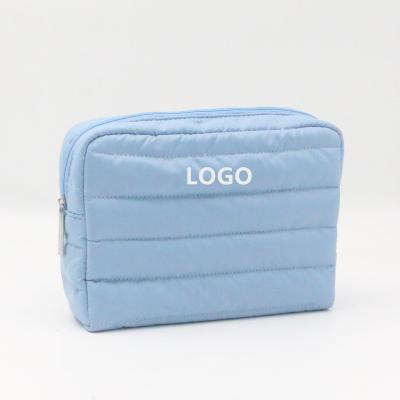 China 2022 Latest Eco-Friendly Lake Glacier Casual Blue Stitched Cosmetic Bag rPET Cotton Unisex Makeup Bags for sale