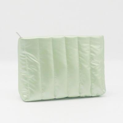 China New Makeup Bag Eco-friendly rPET Casual Cosmetic Bag Popular Basil Green Quilted Cotton Unisex Toiletry Bag for sale