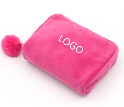 China 2022 rPET Pilou Makeup Bag Lady's New Product Ball Unique Smart Pink Fluffy Main Women Zipper Cosmetic Pom Bag for sale