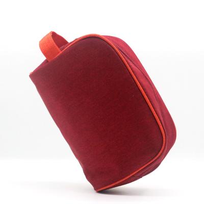 China Square Shape Vintage rPET Fabric Sustainable Wash Bag Honeycomb Pattern Dark Red Recycled Polyester Travel Toiletry Bag for sale