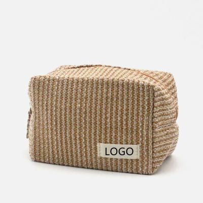 China Wholesale Minimalist Eco-Friendly Normcore/Straw Makeup Pouch Classic Square Shape Custom Logo Sustainable Raffia Cute Cosmetic Pouch for sale