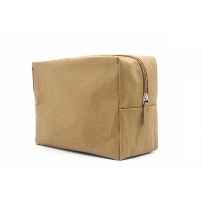 China Normcore / Minimalist Cost Effective Reusable Kraft Paper Makeup Bag Square Shape Eco - Friendly Washable Cosmetic Kraft Bag for sale