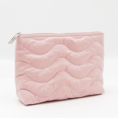 China NEW 2022 rPET Fashionable Gauze Pink Eco-friendly Casual Makeup Bag Quilted Cotton Women Cosmetic Bag for sale