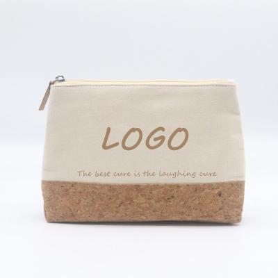 China 2022 Popular Viable Fabric Cosmetic Bags Custom Made Eco-friendly Cork Canvas Stitching Makeup Bag Logo Bottom Waterproof Cork Cotton for sale