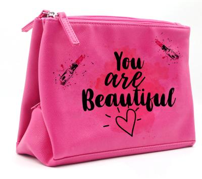 China 2022 Popular Insinuation Water-based Fashionable Pink New Product PU Toiletry Bag Foldable Waterproof Makeup Storage Clutch Bag for sale