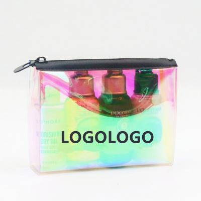 China 2022 New Product Chic New Product Clear Biodegradable Holographic Holographic Zipper Makeup Bag TPU Logo Waterproof Cosmetic Pouch Custom Made for sale