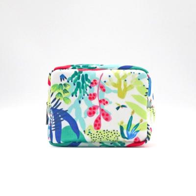 China Fashion 2022 Spring New Products rPET Makeup Bag Floral Printing Square-shape Eco-friendly Recycled Polyester Unisex Cosmetic Bag for sale