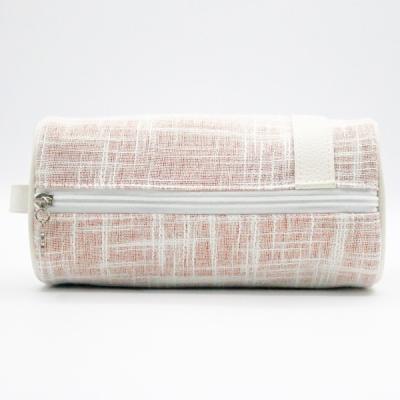 China Normcore/Sustainable Natural Canvas Cylinder Eco-friendly Minimalist Canvas Makeup Bag Shape Non-printing Cloth Cosmetic Bag for sale