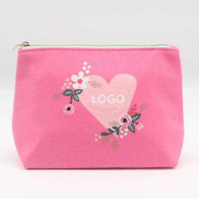 China 2022 Lady Eco-friendly rPET Washable Cosmetic Bag Flower Printing Pink Recycled Polyester Heat-Shape Floral Makeup Bag Romantic for sale