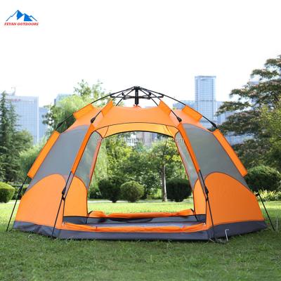 China Outdoor Travel Raising Double Door Orange Layer And Color Double Door Hexagon Color Automatic 3-4 Person Camping Outdoor Camping Tent for sale