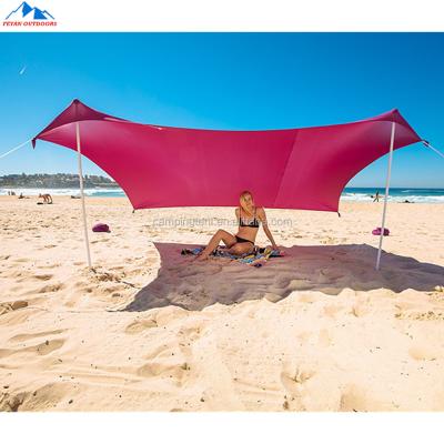 China Lycra 2 Aluminum Poles | 4 sand anchors | UPF50 UV Protection, Pop Up And Portable Parasol Shelter Lycra Beach Sun Shade Tent Canopy for sale