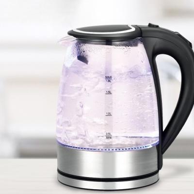 China 360 Degree Household Kettle 2.2L Low Rotation Hot Selling Glass Electric Kettle With Interior Wall Marking With LED Light for sale