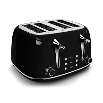 China Defrost New Style Family All Single Crumb Tray Metal Easy Open Side Panel Pop Up 4 Bread Toaster for sale