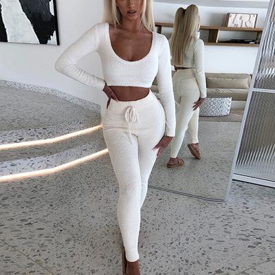 China Breathable Factory Wholesale Long Sleeve Cropped Salon Fall 2021 Top Hot Tight Women Sets Two Piece for sale