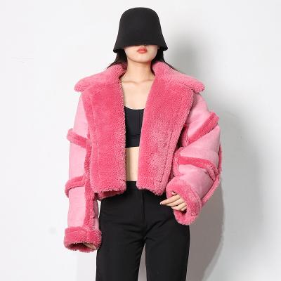 China Dropshipping High Quality Luxury Women's Coats Anti-Wrinkle Thick Pink Lambwool Jacket Winter Coat Warmly for sale