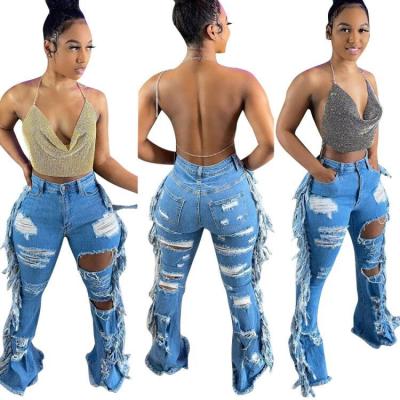 China 2021 Hot Sale Popular High Quality New Fashion Breathable Ripped Big Hole Women's Jeans Denim Pants for sale