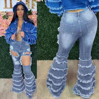 China New Arrivals Breathable Spring Customized Womens Jeans High Waist Ripped Skinny Flare Jeans Women for sale