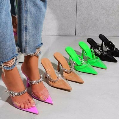 China Fashion trend new design candy color pointed women shoes rhinestone high heel luxury sandals for sale